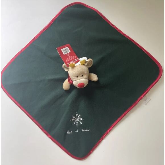 Carter's Reindeer Let It Snow Green Red Lovey Security Blanket ~ NEW - Picture 3 of 7
